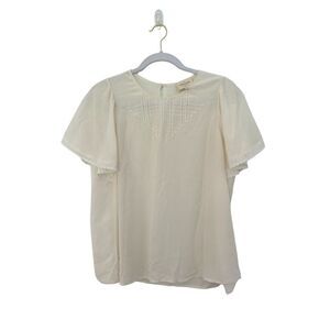 Sezane Silk Embroidered Flutter Short Sleeve Blouse Cream White Women's Size 2